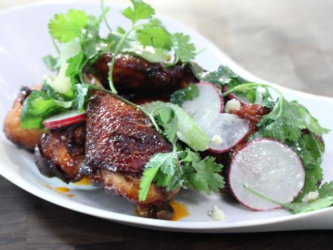 Crispy, Smoked Chicken Wings and Legs, Cilantro, Lime and Sriracha and a Celery and Radish Salad