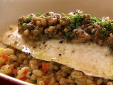 Cooking Channel serves up this Filet of Sole on Barley and Veg with Grainy Mustard Sauce recipe from Chuck Hughes plus many other recipes at CookingChannelTV.com