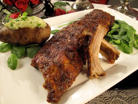 Balsamic Baby Back Ribs with Truffled Twice-Baked Potatoes