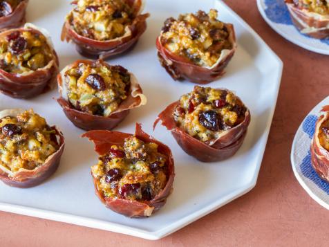 Crispy Prosciutto Cups with Sausage and Apple Stuffing