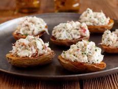 Cooking Channel serves up this Crab Salad Stuffed Potato Skins recipe from Chuck Hughes plus many other recipes at CookingChannelTV.com