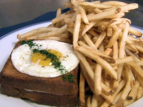 Croque-Madame, Sauce Mornay (Grilled Ham and Cheese Sandwich with a Fried Egg and Mornay Sauce)