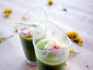 Chilled Avocado Soup with Lime Marinated Shrimp