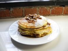 Cooking Channel serves up this Georgia's Stuffed Banana Praline Pancakes recipe  plus many other recipes at CookingChannelTV.com