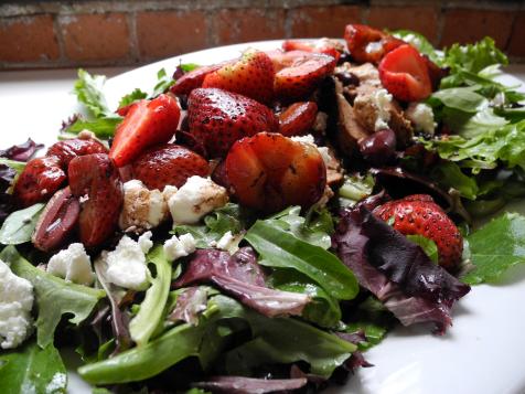 Herb Marinated Pork Tenderloin Salad with Balsamic Strawberries and Goat Cheese