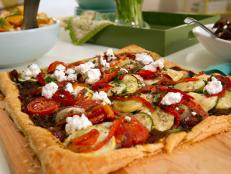 Cooking Channel serves up this Ratatouille Tart with Caramelized Onion-Tomato Jam recipe from Kelsey Nixon plus many other recipes at CookingChannelTV.com