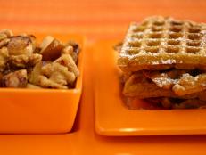 Cooking Channel serves up this Pumpkin Waffles with Maple Walnut Apples recipe  plus many other recipes at CookingChannelTV.com
