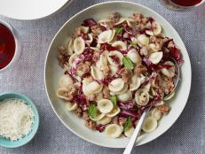 Cooking Channel serves up this Sausage and Radicchio Orecchiette recipe from Debi Mazar and Gabriele Corcos plus many other recipes at CookingChannelTV.com