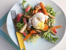Cooking Channel serves up this Roasted Spring Vegetable Salad with Miso Butter and a Poached Egg recipe  plus many other recipes at CookingChannelTV.com