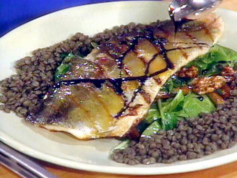 Warm Salad of Grilled Trout with Spinach and Lentils