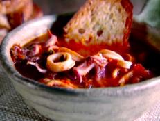 Cooking Channel serves up this Calamari Stew with Garlic Toast recipe  plus many other recipes at CookingChannelTV.com