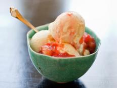 Cooking Channel serves up this Honey-Rhubarb Ice Cream recipe  plus many other recipes at CookingChannelTV.com