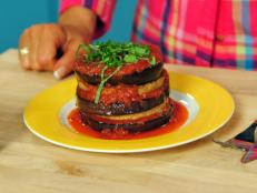 Cooking Channel serves up this Saucy Eggplant Patty Tower recipe  plus many other recipes at CookingChannelTV.com