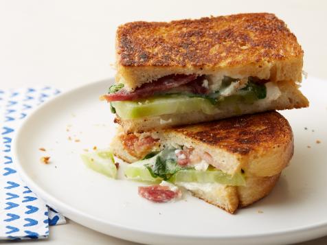 Grilled Brie and Goat Cheese with Bacon and Green Tomato