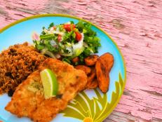 Cooking Channel serves up this Fried Barracuda with Fried Plantains and Salad recipe  plus many other recipes at CookingChannelTV.com