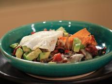 Cooking Channel serves up this Texas Style Bacon, Beans and Eggs: Black Bean Chilaquiles recipe from Rachael Ray plus many other recipes at CookingChannelTV.com