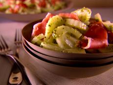 Cooking Channel serves up this Fennel Slaw with Prosciutto and Pistachio Pesto recipe from Giada De Laurentiis plus many other recipes at CookingChannelTV.com
