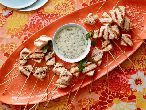 Grilled Swordfish Skewers with Coconut, Key Lime and Green Chile Sauce