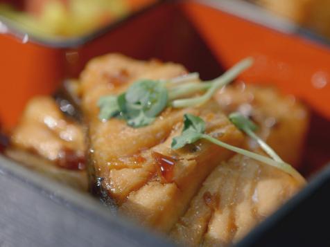 Grilled Salmon Teriyaki with Shiso Leaf and Wasabi Peas