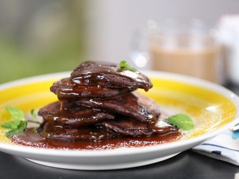 Double Chocolate Pancakes with Salted Caramel Syrup