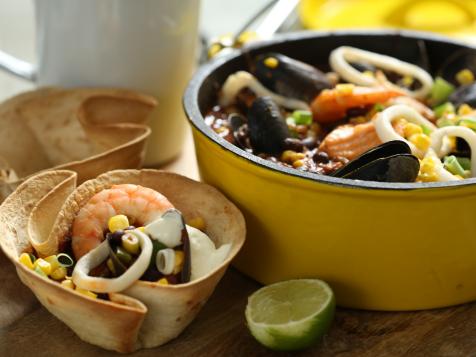 Seafood Chili in Tortilla Cups