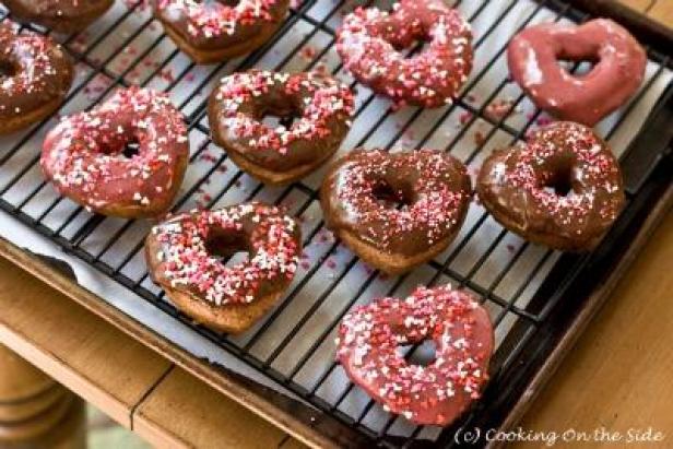 Heart-Shaped Baked Chocolate Doughnuts from Cooking on the Side