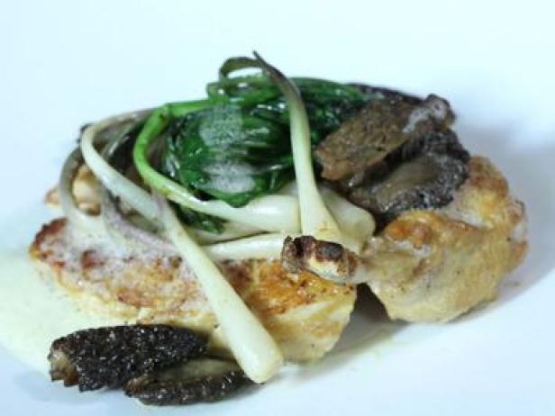 Pan-Roasted Breast with Morels, Ramps and Frothed Parmesan