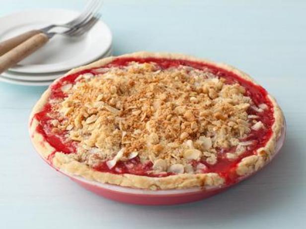 Rhubarb Strawberry Pie with Almond Topping