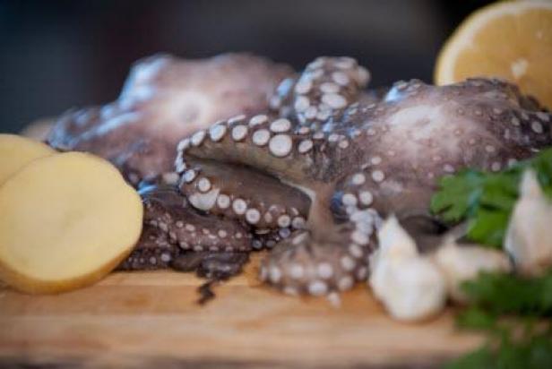 Fresh ingredients for an octopus salad