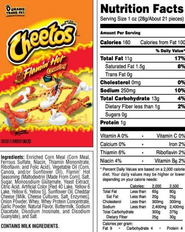 Flamin' Hot Cheetos Nutrition