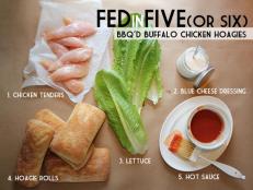 Get this quick and easy dinner recipe from Cooking Channel for barbecue buffalo chicken hoagies.
