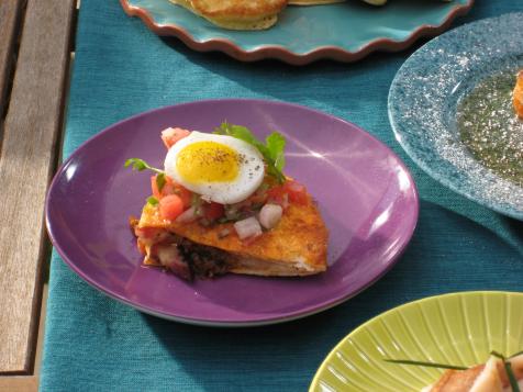 Crispy Bacon and Hash Brown Quesadillas with Fried Quail Eggs