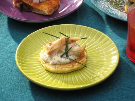 Johnny Cakes with Horseradish Creme Fraiche and Smoked Trout