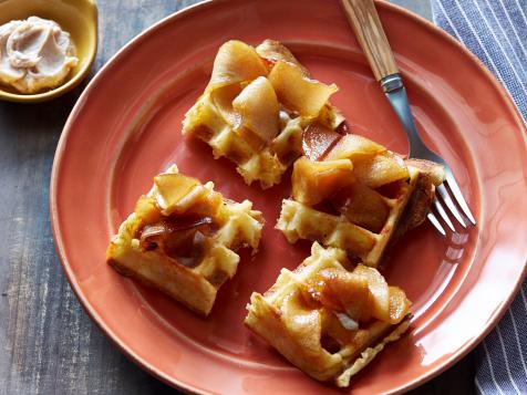 Belgian Waffles with Homemade Cinnamon Sugar Butter and Sauteed Cider Apples