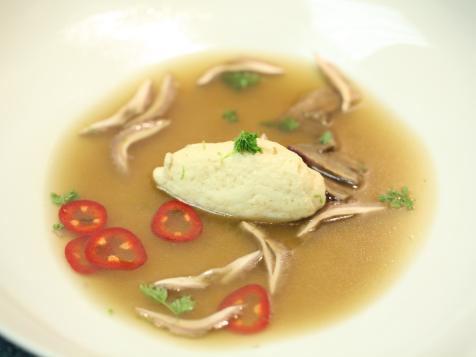 Brodo with Pacific Halibut Quenelle and Shaved Wild Mushrooms