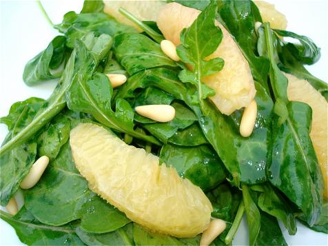 Arugula Salad with Toasted Pine Nuts and Fresh Grapefruit in a Citrus Agave Vinaigrette