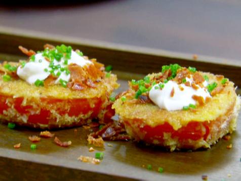 Fried Red Tomatoes with Sour Cream and Prosciutto