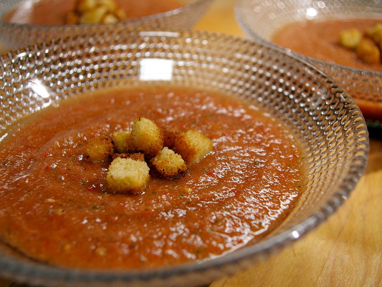 Summer Tomato Soup with Basil and Croutons