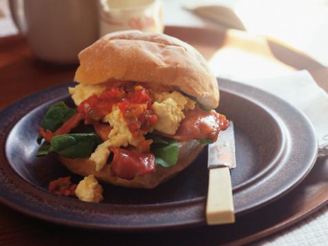 Bacon and Egg Rolls with Spicy Tomato Relish