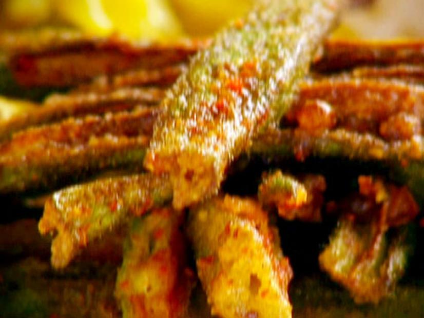 Fried okra covered with a mixture of spices.