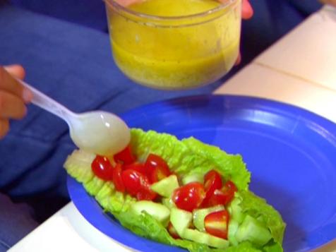 Technicolored Romaine Salad Cups with Lemon Pecorino Dressing