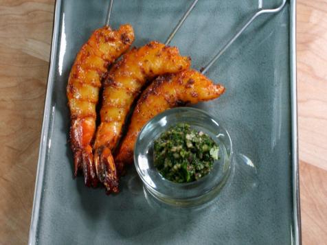 Seared Prawns with Lime with Mint and Cilantro Chutney
