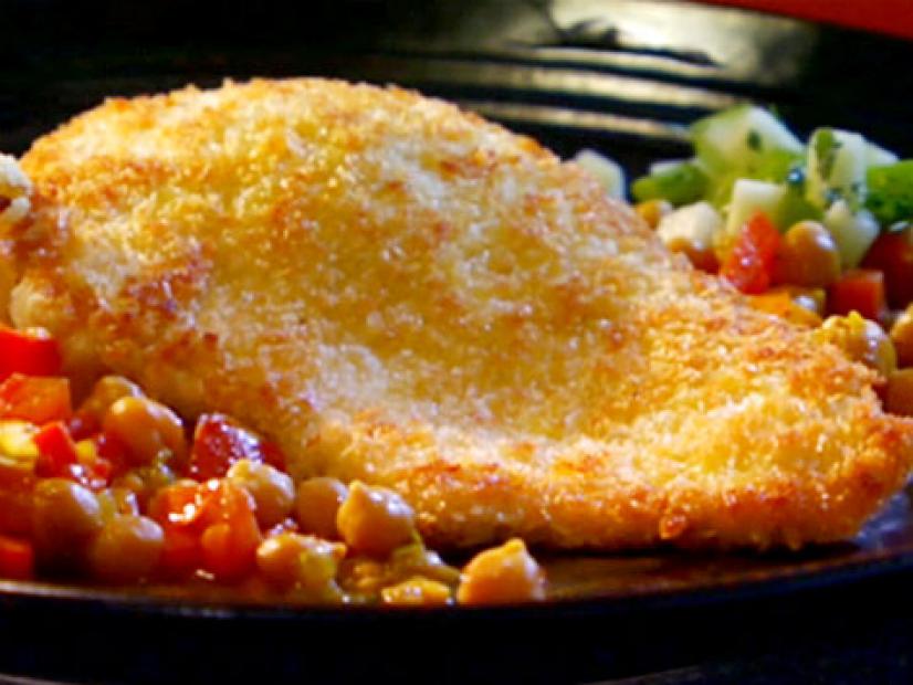 Panko schnitzel is served with a side of apple salsa.