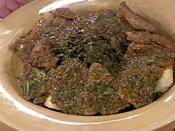 Veal Grillades and Grits with Smothered Greens Recipe Emeril Lagasse