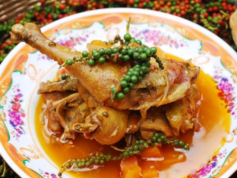 Chicken Slow Braised in Green Peppercorns and Coconut Juice