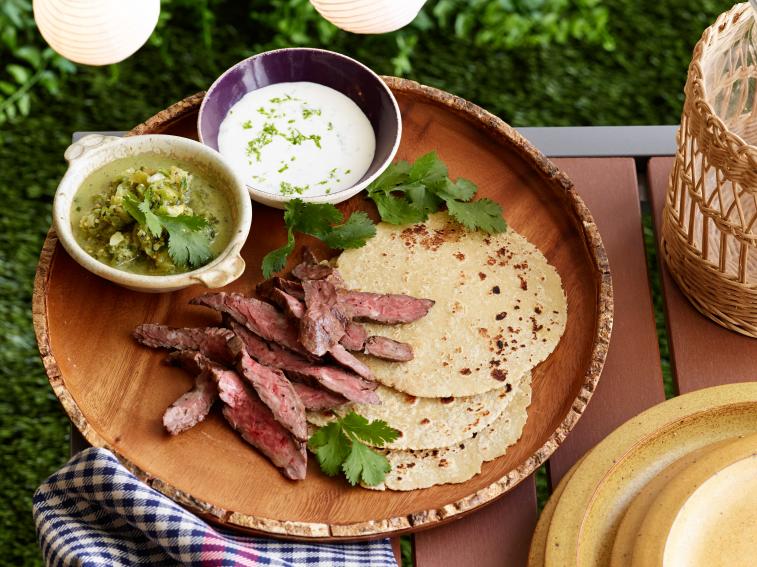 Grilled Skirt Steak with Homemade Corn Tortillas, Grilled Tomatillo