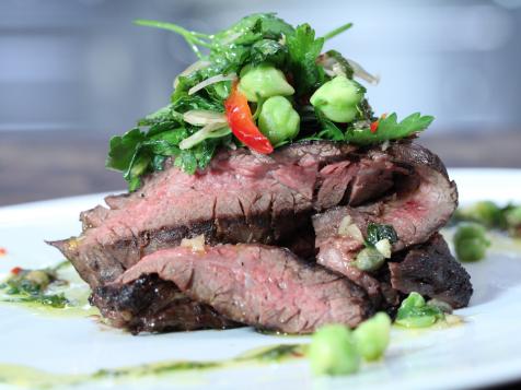Grilled Skirt Steak with Salsa Verde and Fresh Chick Pea Salad