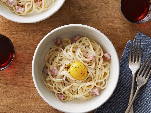 Spaghetti Alla Carbonara : Recipes : Cooking Channel Recipe | David Rocco |  Cooking Channel