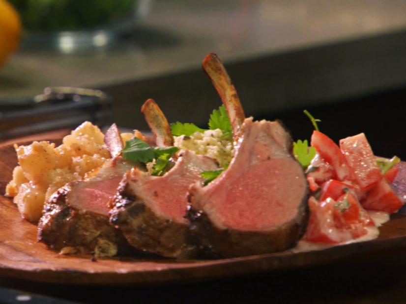 Cardamom Marinated Lamb Chops with Pear Chutney, Cilantro Cous Cous and