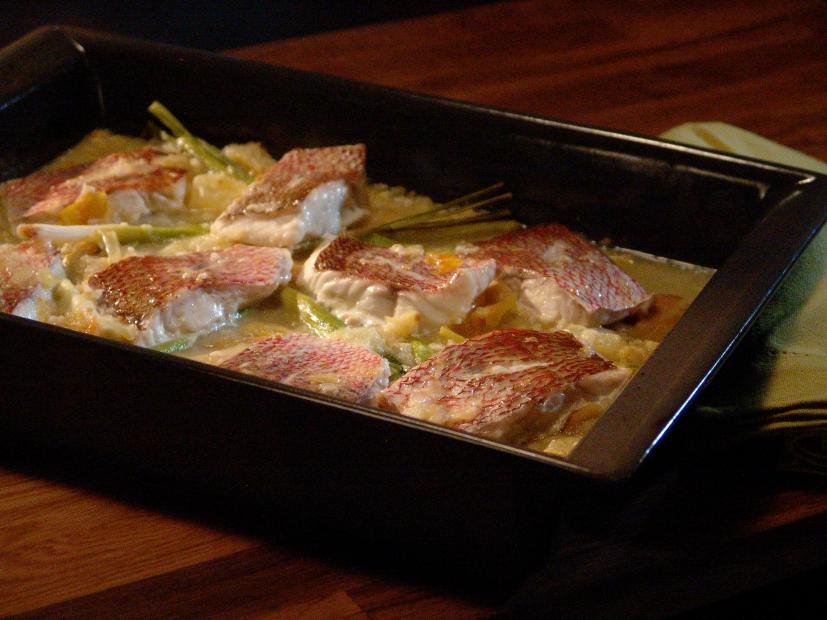 Lemongrass Baked Snapper, Ginger Butter Potatoes and Broccoli with